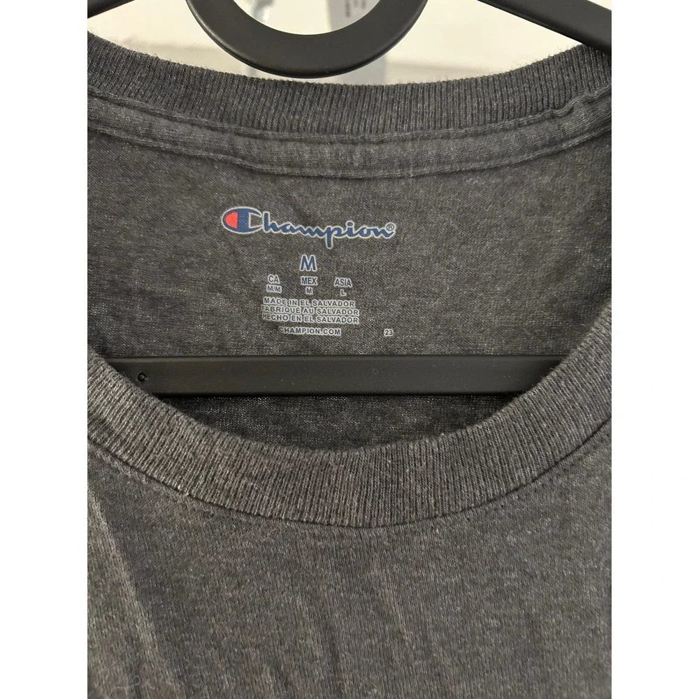 Champion Mens‎ Script Logo T-Shirt Charcoal Heather Grey Medium Short Sleeve - Picture 4 of 7